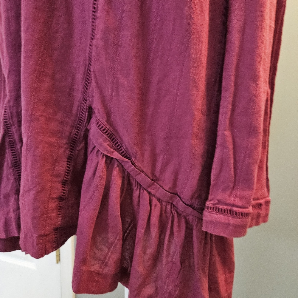 Free People Deep Pink V-Neck Eyelet Blouse Women's Size Small S - Picture 8 of 16